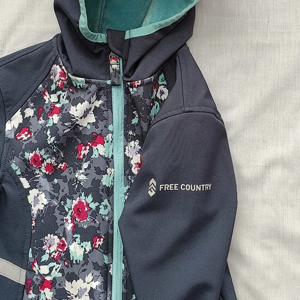 Free Country Girl's Softshell Wind & Water Resistant - Gray Floral - Size 5/6 - Picture 8 of 13